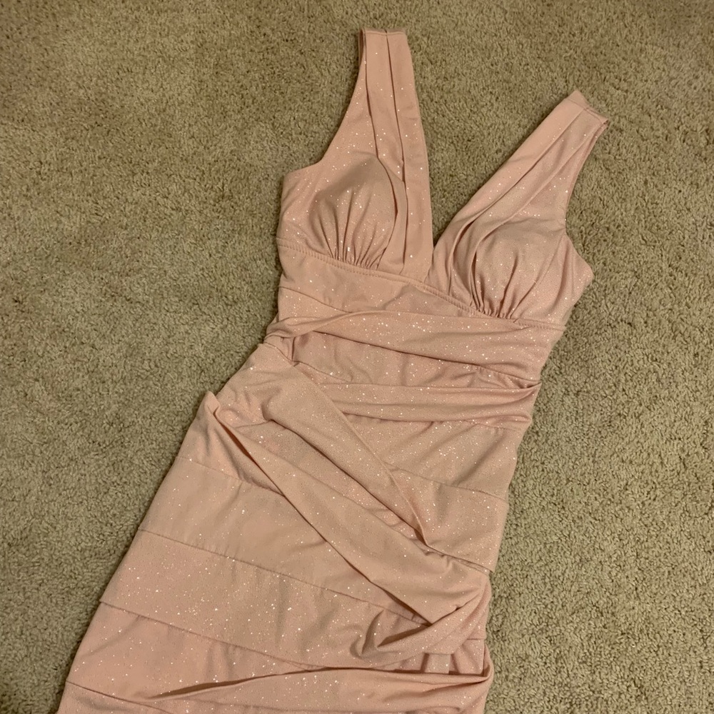 Pink glittery V neck dress